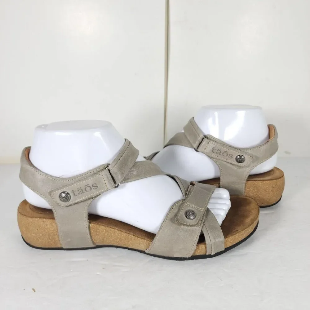 Taos Women’s Trulie US8-8,5 Taupe Leather Woven Wedge CrissCros Strappy Sandal_8